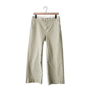 Oak + Fort Green Cropped Length Twill Wide Leg Pant In Moss Grey